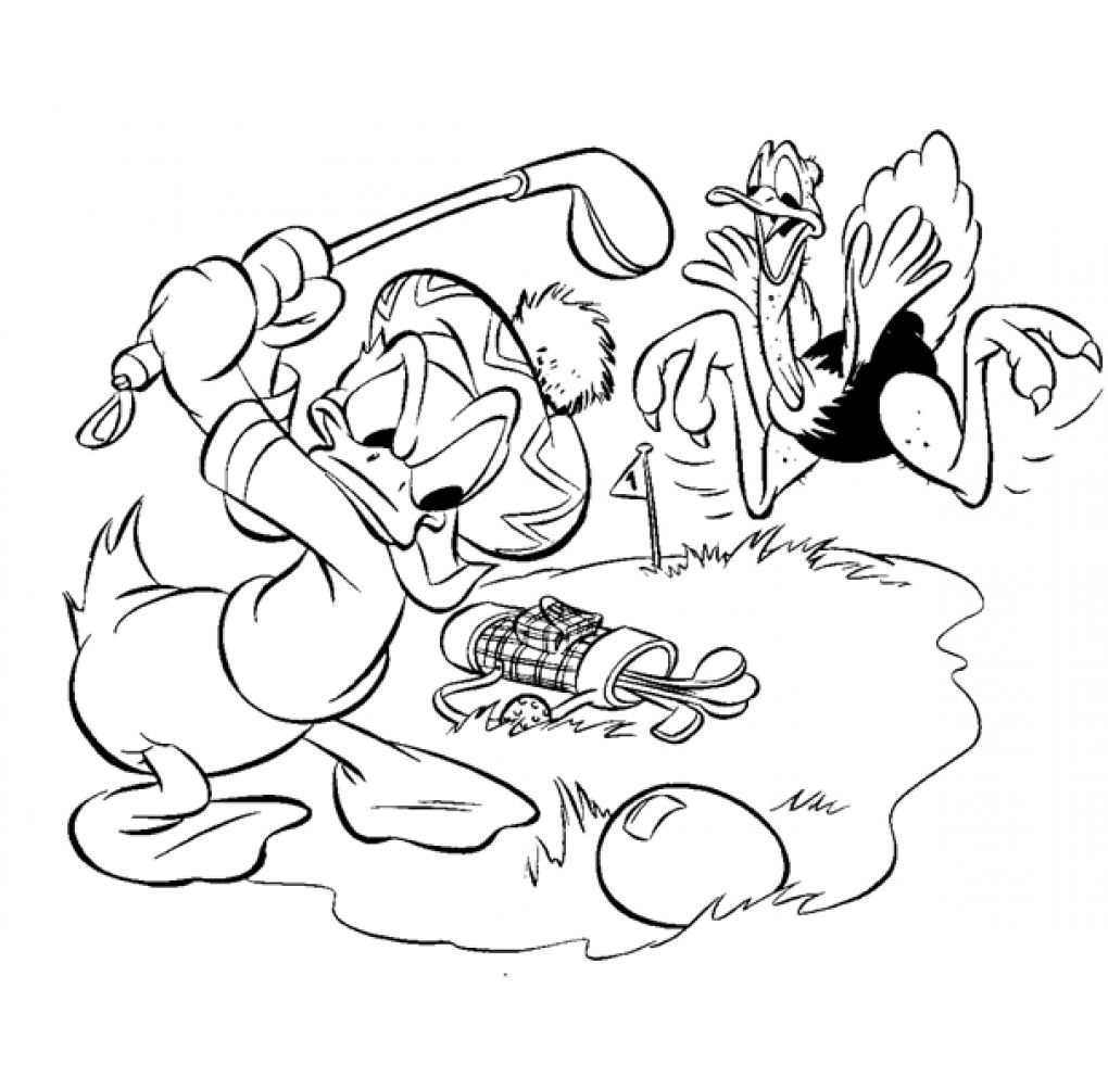 Donald Duck Playing Golf Coloring Pages Printable