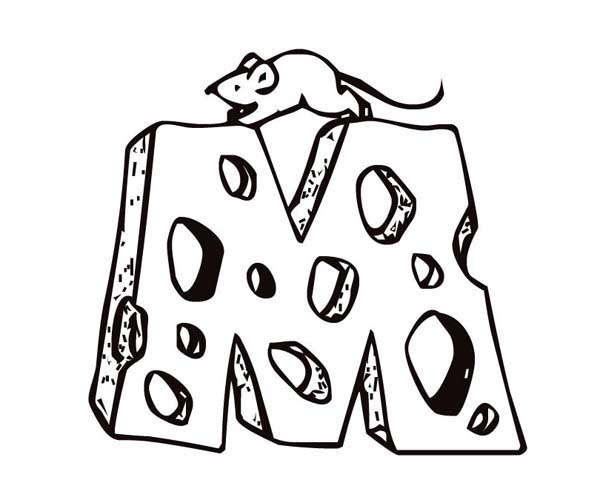 Letter M for Mouse with Swiss Cheese Coloring Page