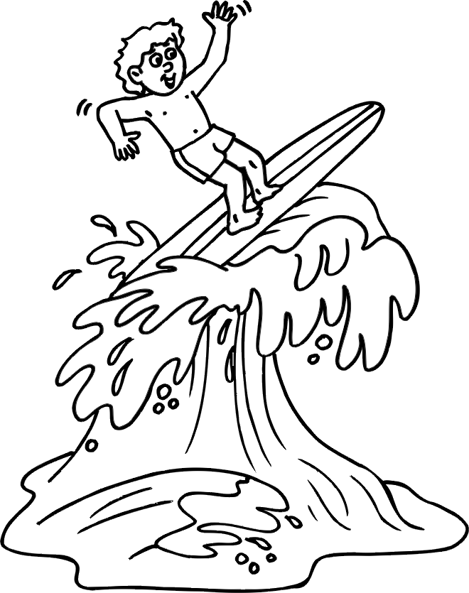 Kids Surfing Coloring Pages