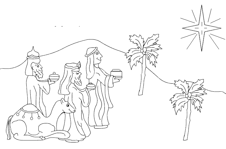 Three Kings Travel across the Desert Coloring Page
