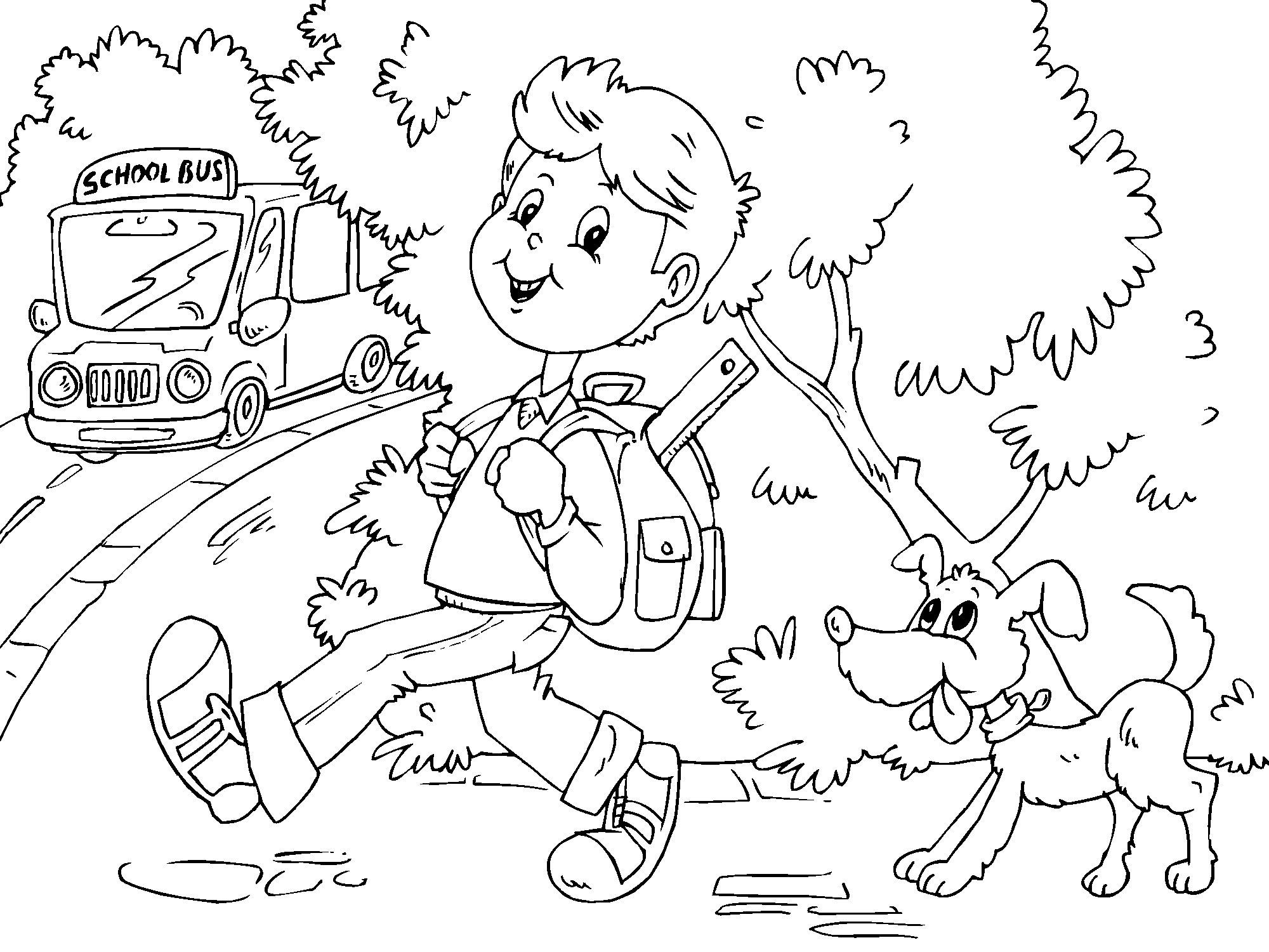 Coloring Page Going to School by School Bus