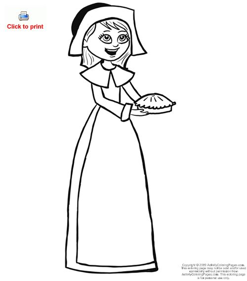 Pilgrim Girl Coloring Page