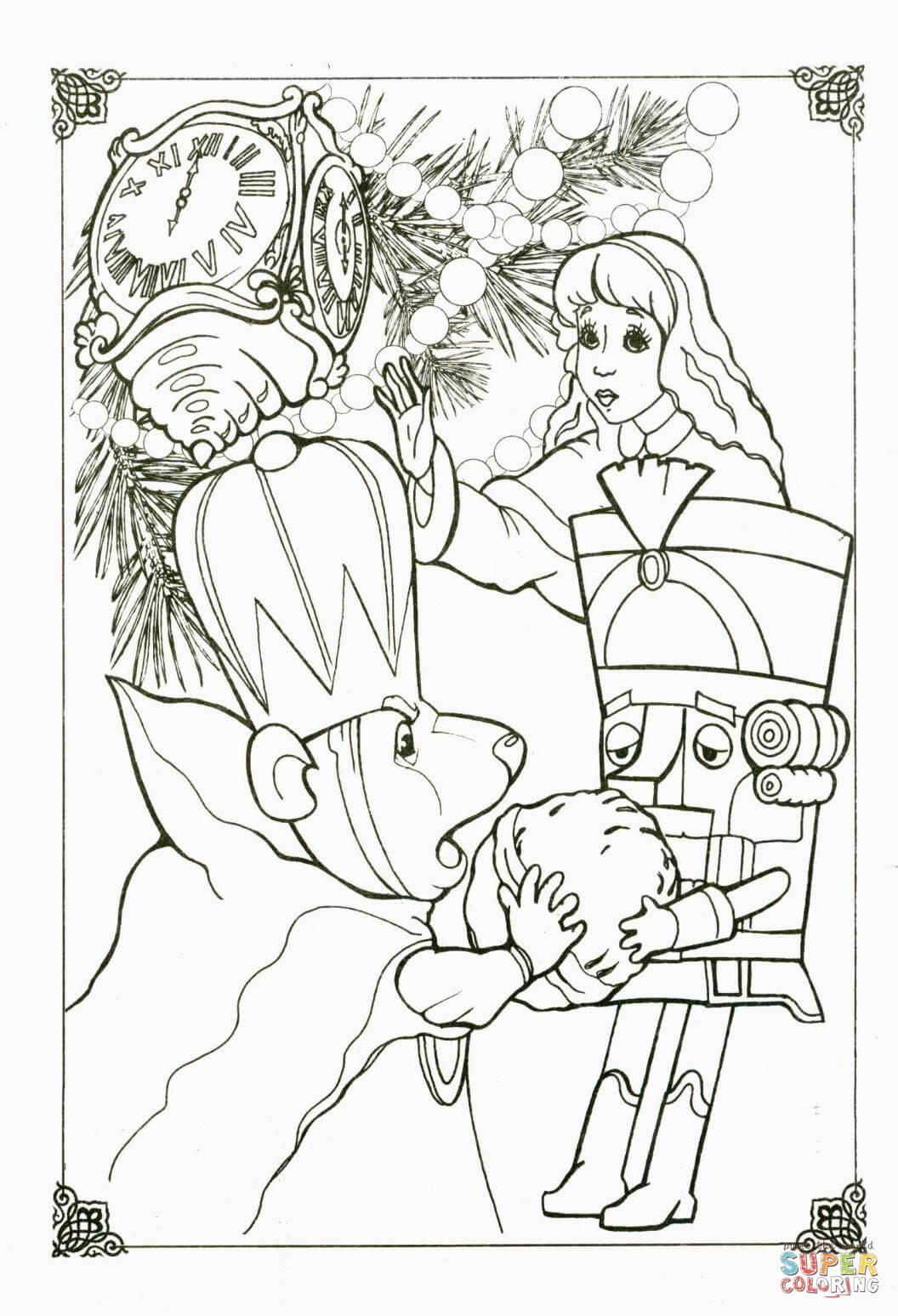 Mouse King and Nutcracker and Little Girl Marie Coloring Page