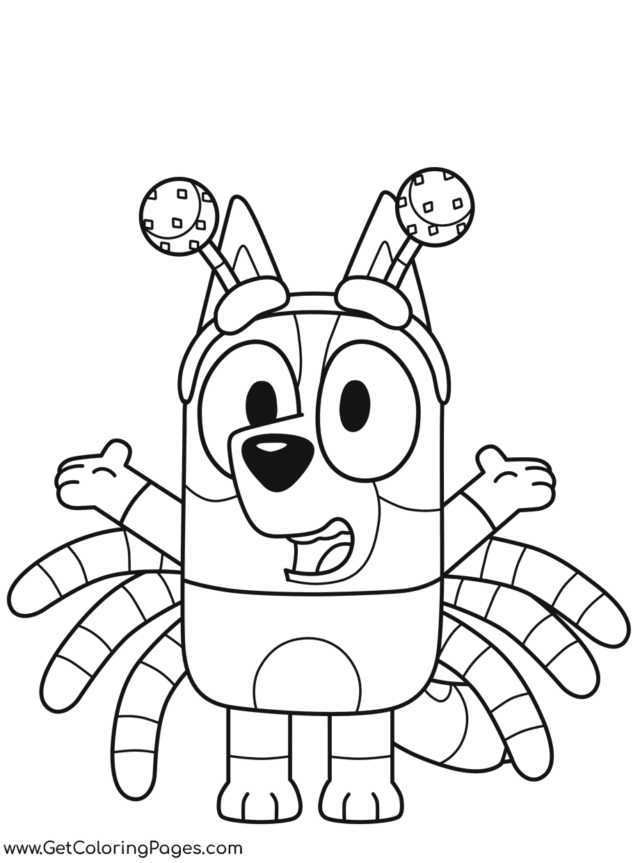 Bingo Bluey Halloween Spider Costume Coloring Pages