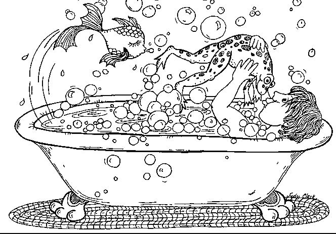 Bath with Frog and Fish Coloring Pages